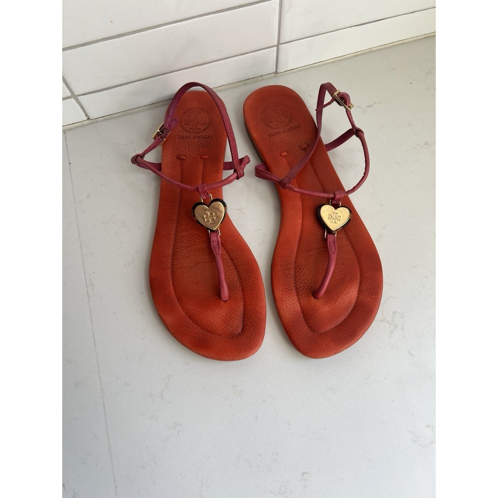 Tory Burch Pink and Orange Heart-Accent Leather Sandals